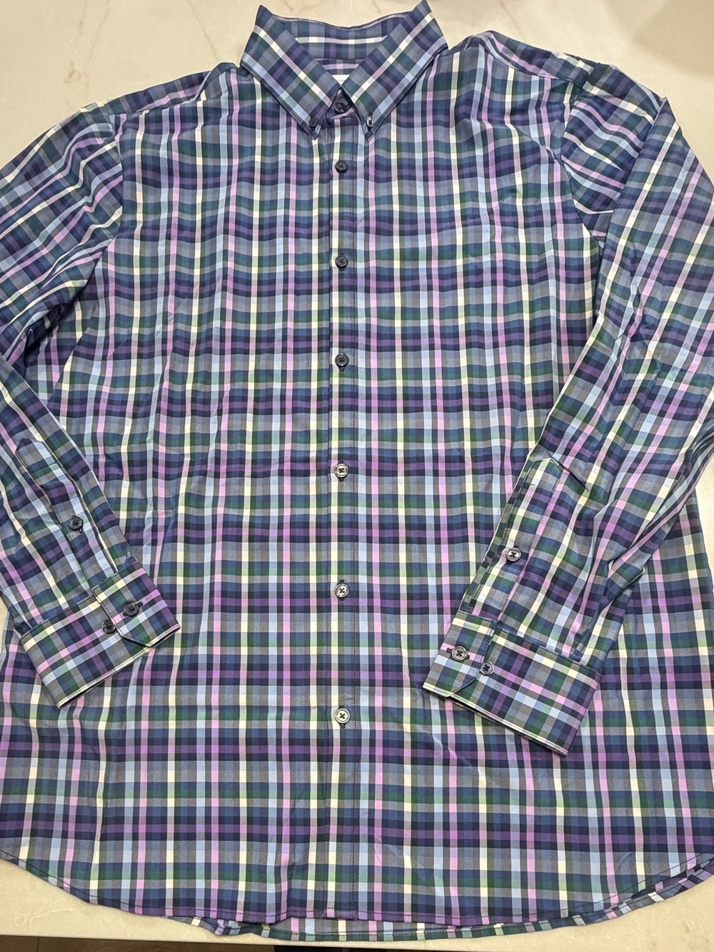 Mizzen + Main Men’s Leeward Button Down Shirt Purple / Green Plaid Size XXL Trim